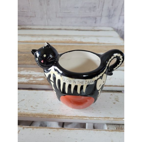 Yankee candle skeleton cat glow dark tea holder Halloween home decor